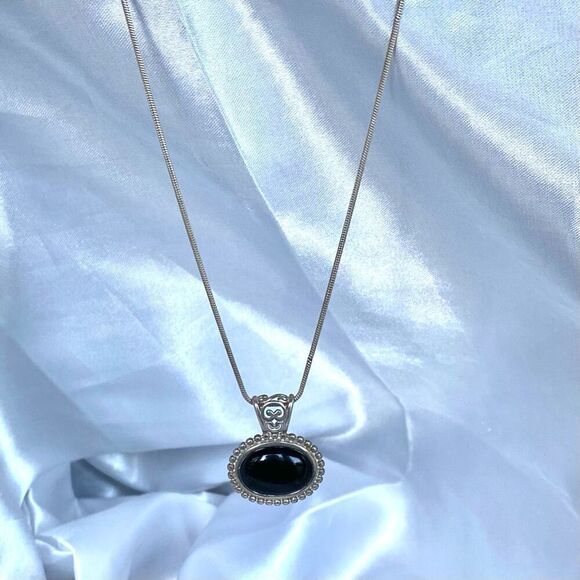 NK# Classic Nevada Silversmith (NV) Black Onyx & 22” Sterling 925 Silver Necklac - Picture 7 of 10